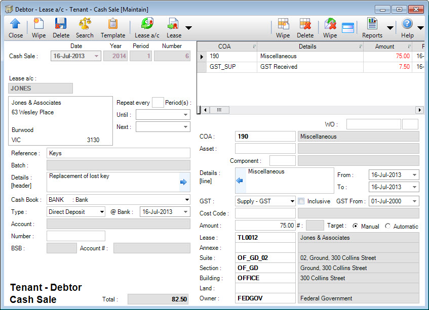 Entering Tenant Cash Sales