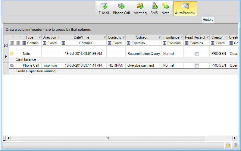 Shared Optional Tab: History