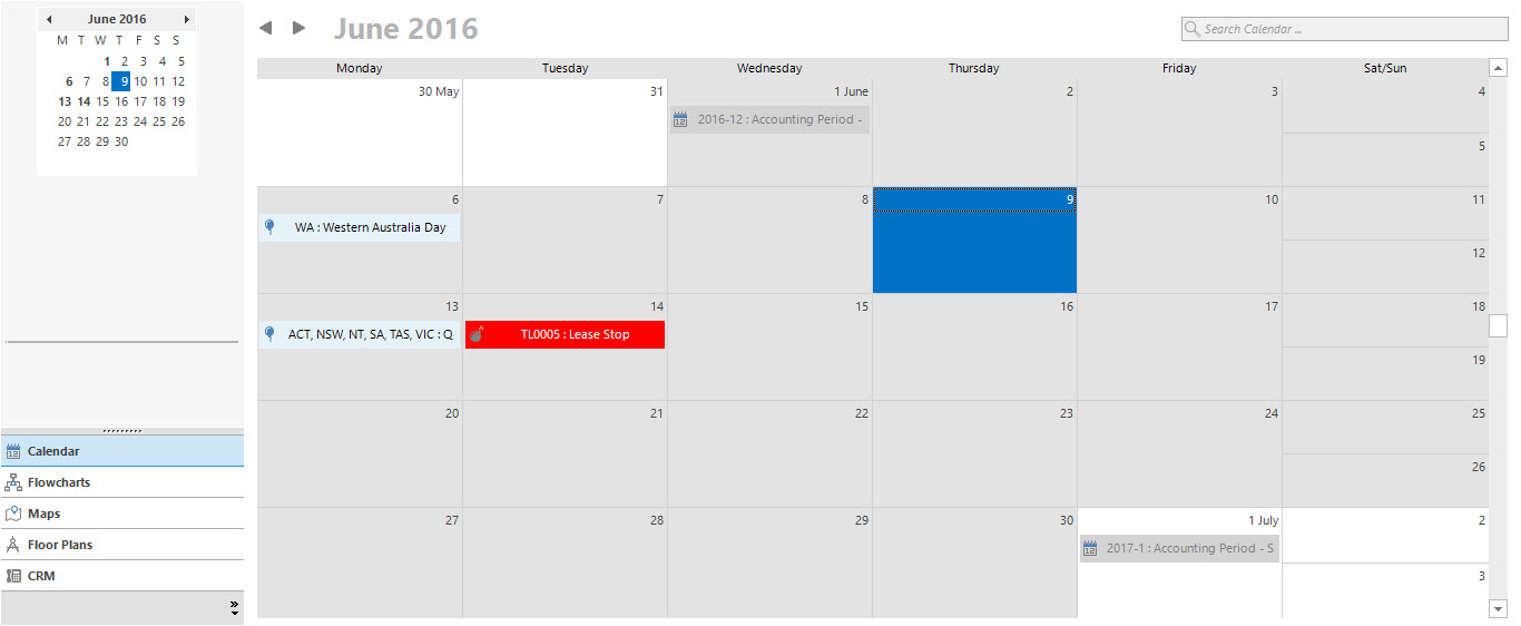 Calendar Navigation Pane